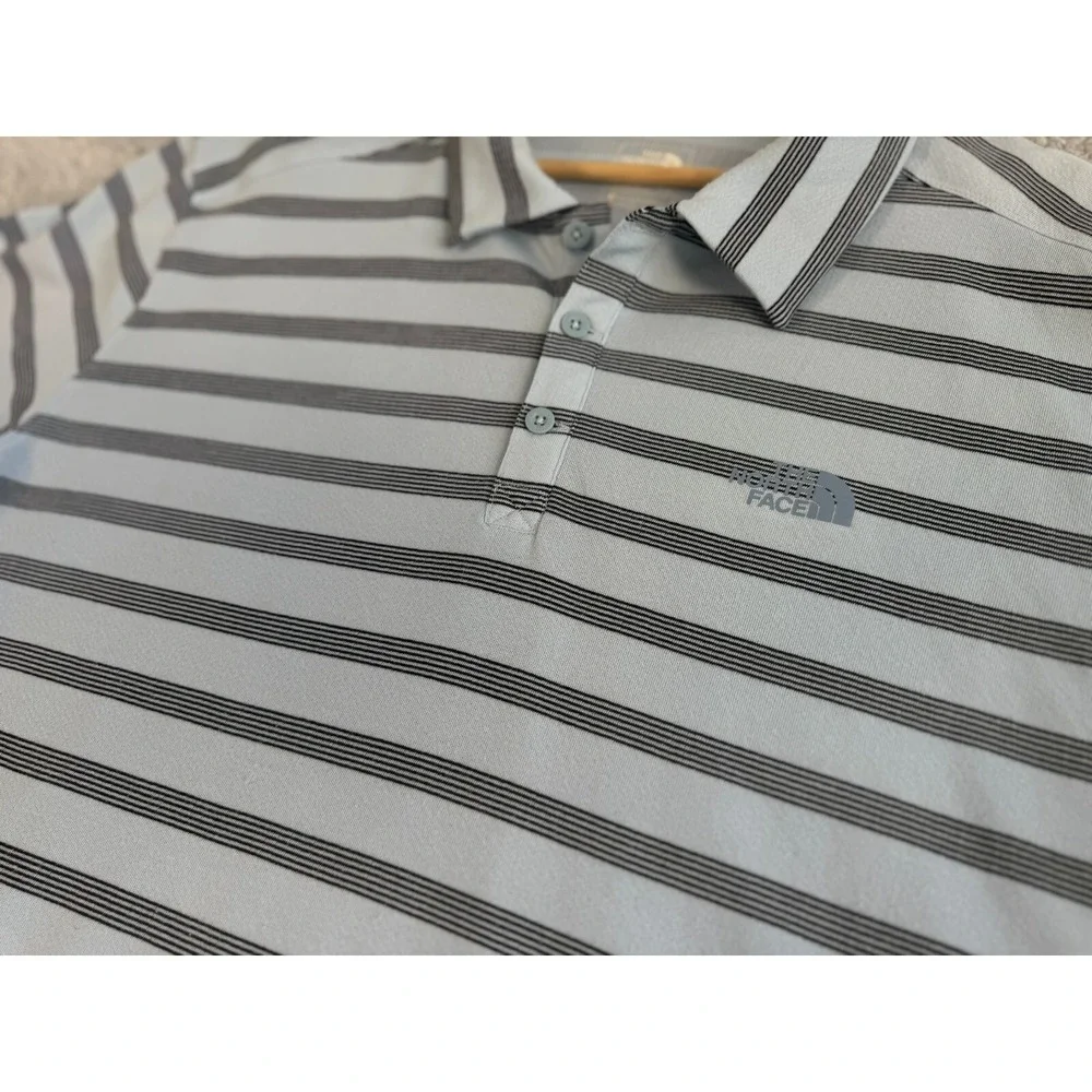 North‎ Face Polo Shirt Mens 2XL Blue Short Sleeve Stripe Wicking Adult XXL